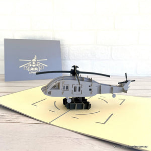 Handmade Grey Helicopter 3D Pop Up Greeting Card - Pop Up Transportation Card