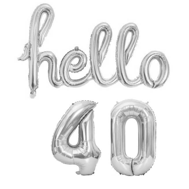 Silver 'hello 40' Birthday Foil Balloon Banner