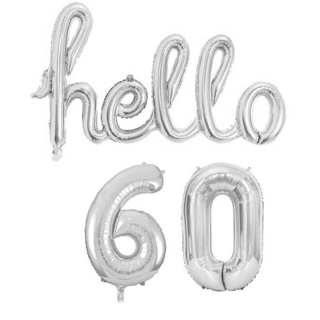 Silver 'hello 60' Birthday Foil Balloon Banner