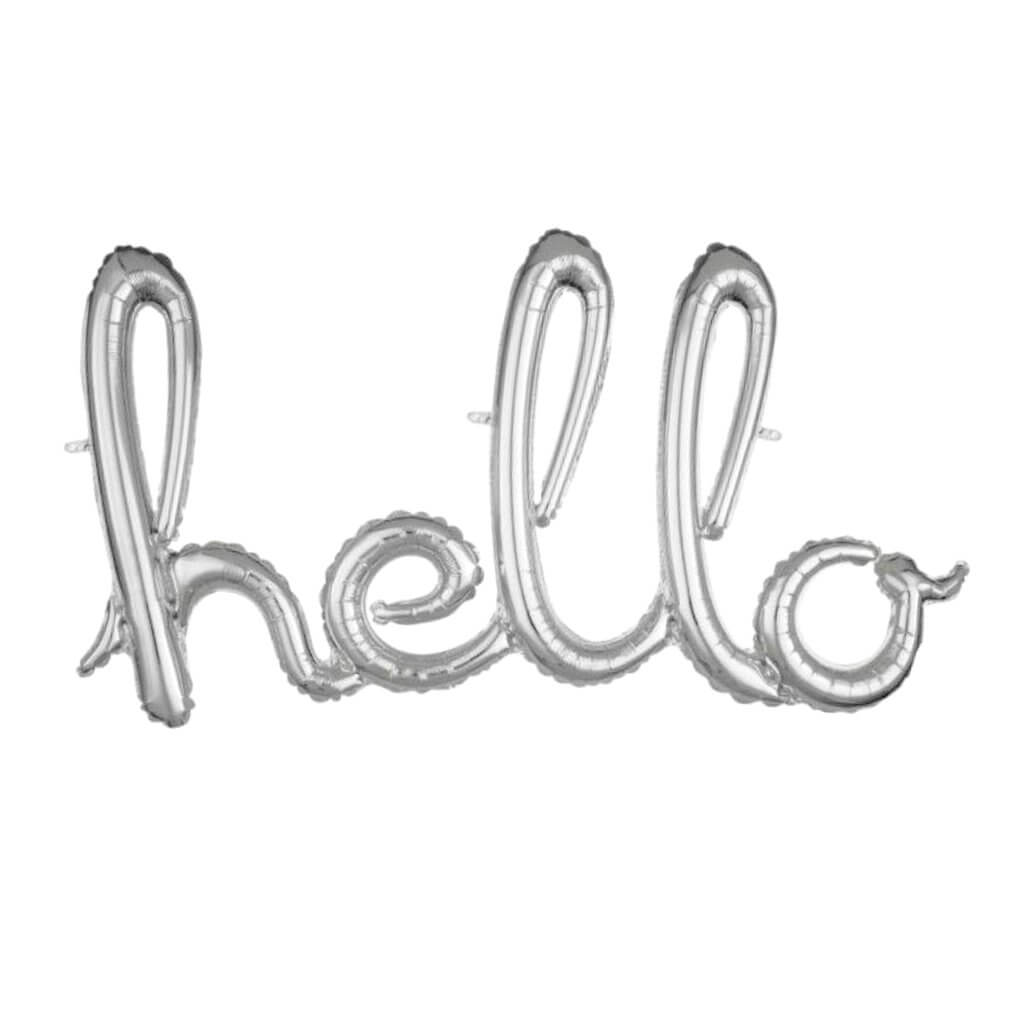 Silver 'hello' Script Foil Balloon Banner