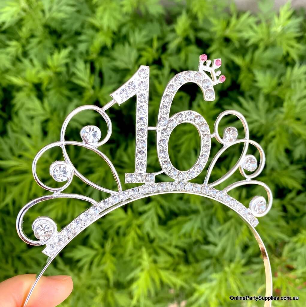 Online Party Supplies Australia Premium Quality Metal Sparking Crystal Rhinestone Happy 16th Birthday Tiara