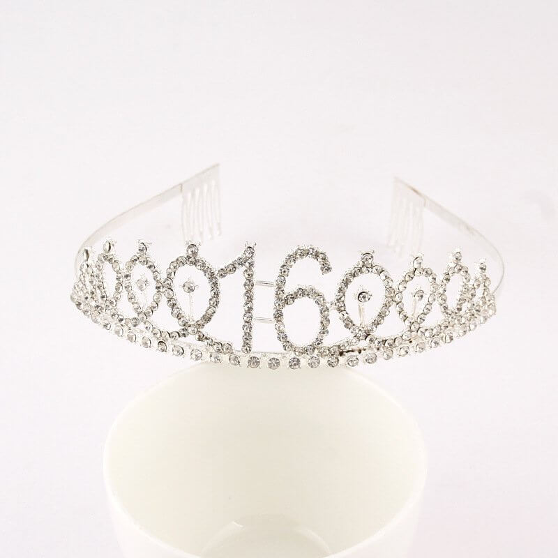 Silver Metal Rhinestone Age 16 Birthday Tiara