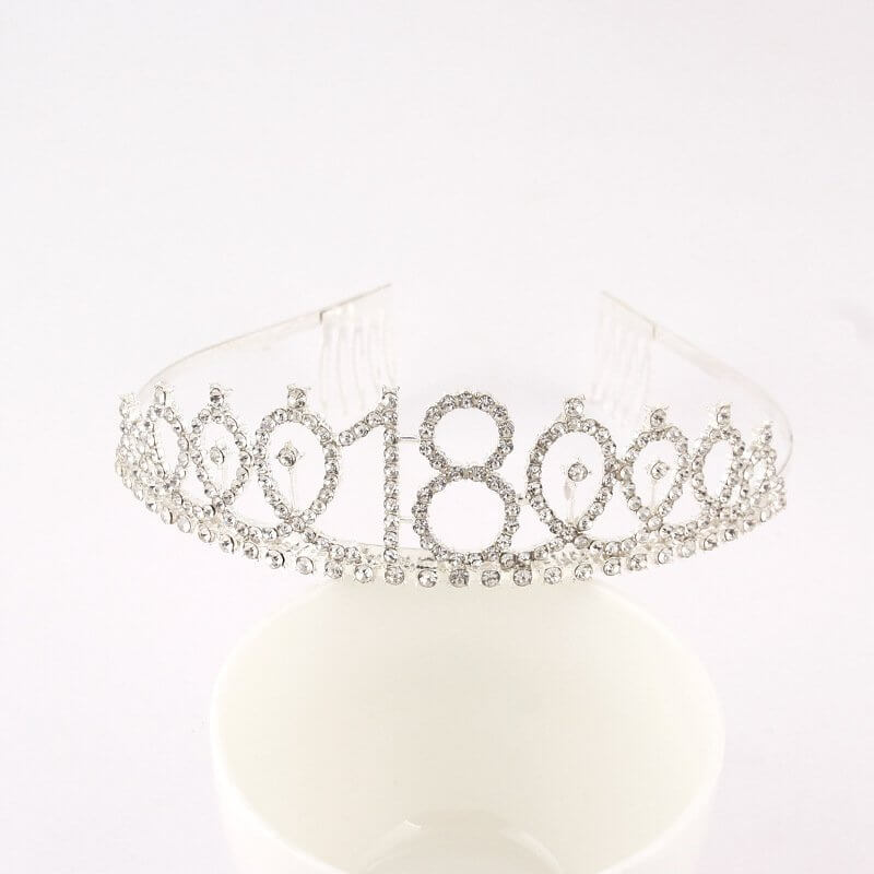 Metal Silver Rhinestone Happy 18th Birthday Tiara - Style 10