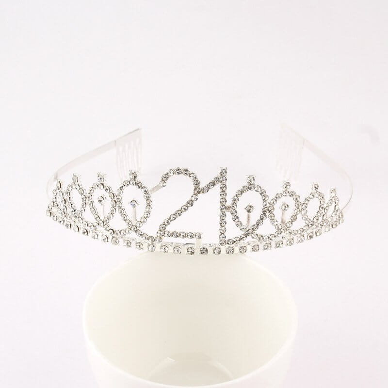 Silver Metal Rhinestone Happy 21st Birthday Tiara