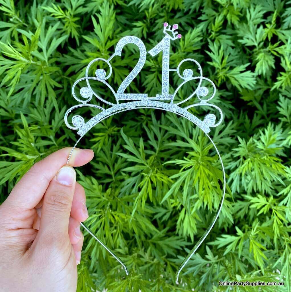 Online Party Supplies Australia Premium Quality Metal Rhinestone 21st Birthday Tiara