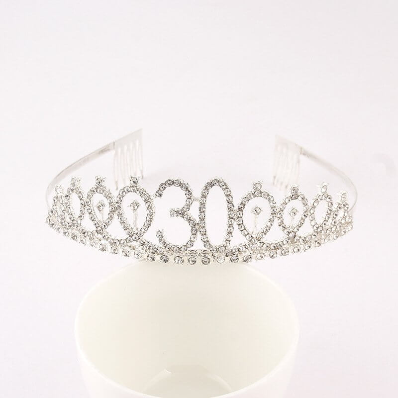 Metal Silver Rhinestone Happy 30th Birthday Tiara - Style 10