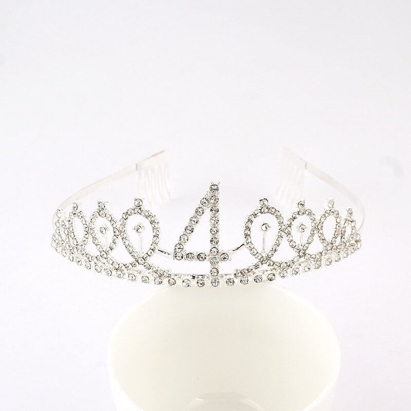 Silver Metal Rhinestone Happy 4th Birthday Tiara - Style 10