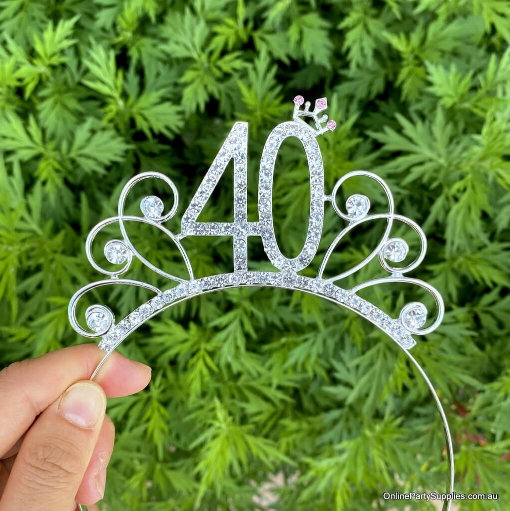 Online Party Supplies Australia Premium Quality Metal Rhinestone 40th Birthday Tiara