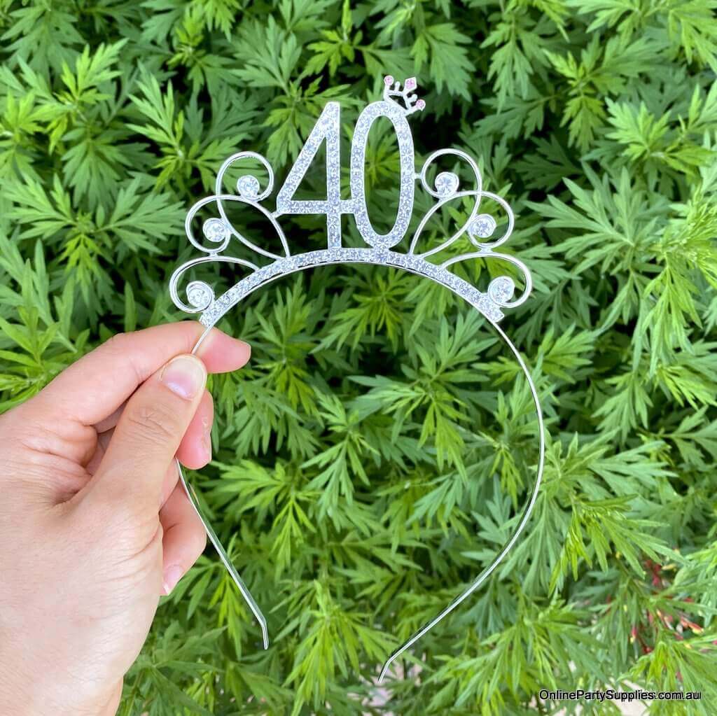 Online Party Supplies Australia Premium Quality Metal Rhinestone 40th Birthday Tiara