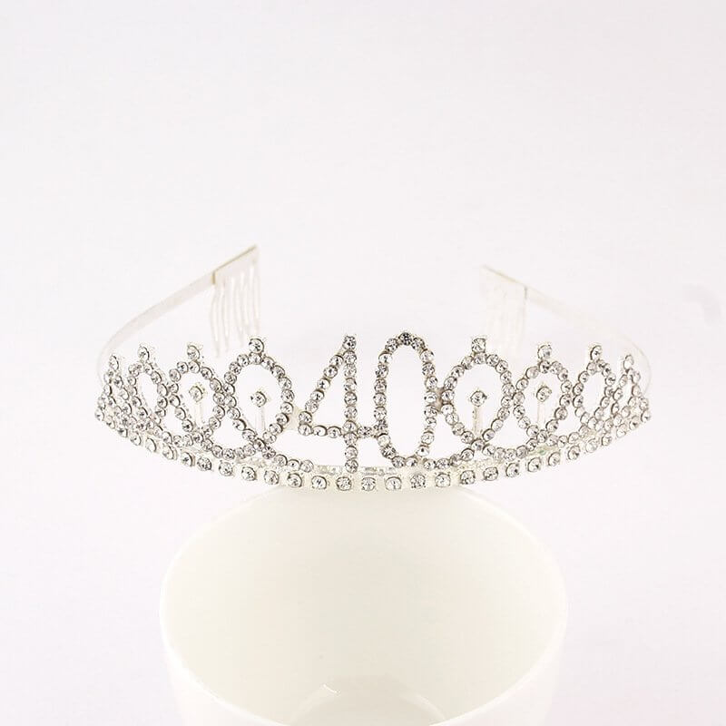 Metal Silver Rhinestone Happy 40th Birthday Tiara - Style 10