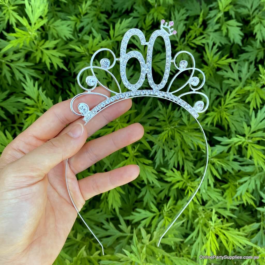 Online Party Supplies Australia Premium Quality Metal Rhinestone 60th Birthday Tiara
