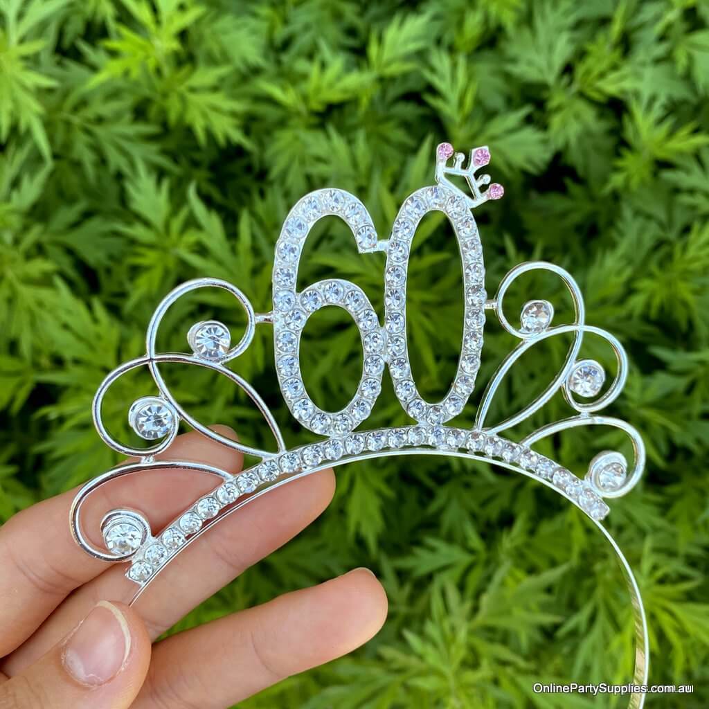 Online Party Supplies Australia Premium Quality Metal Rhinestone 60th Birthday Tiara