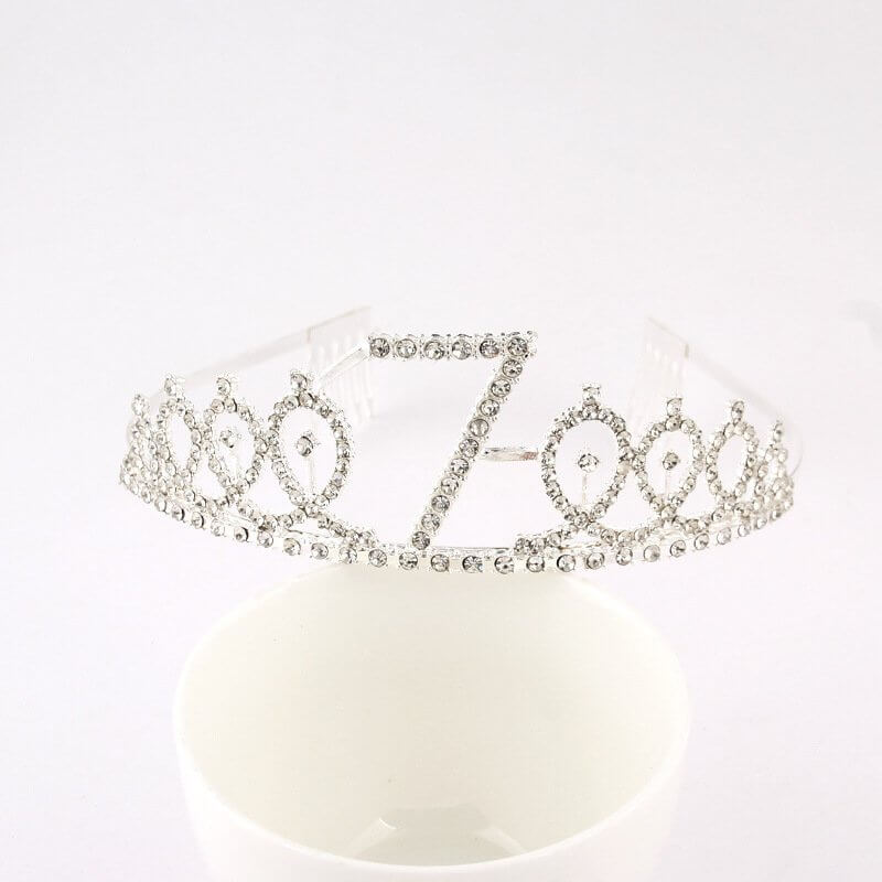 Silver Metal Rhinestone Happy 7th Birthday Tiara - Style 10