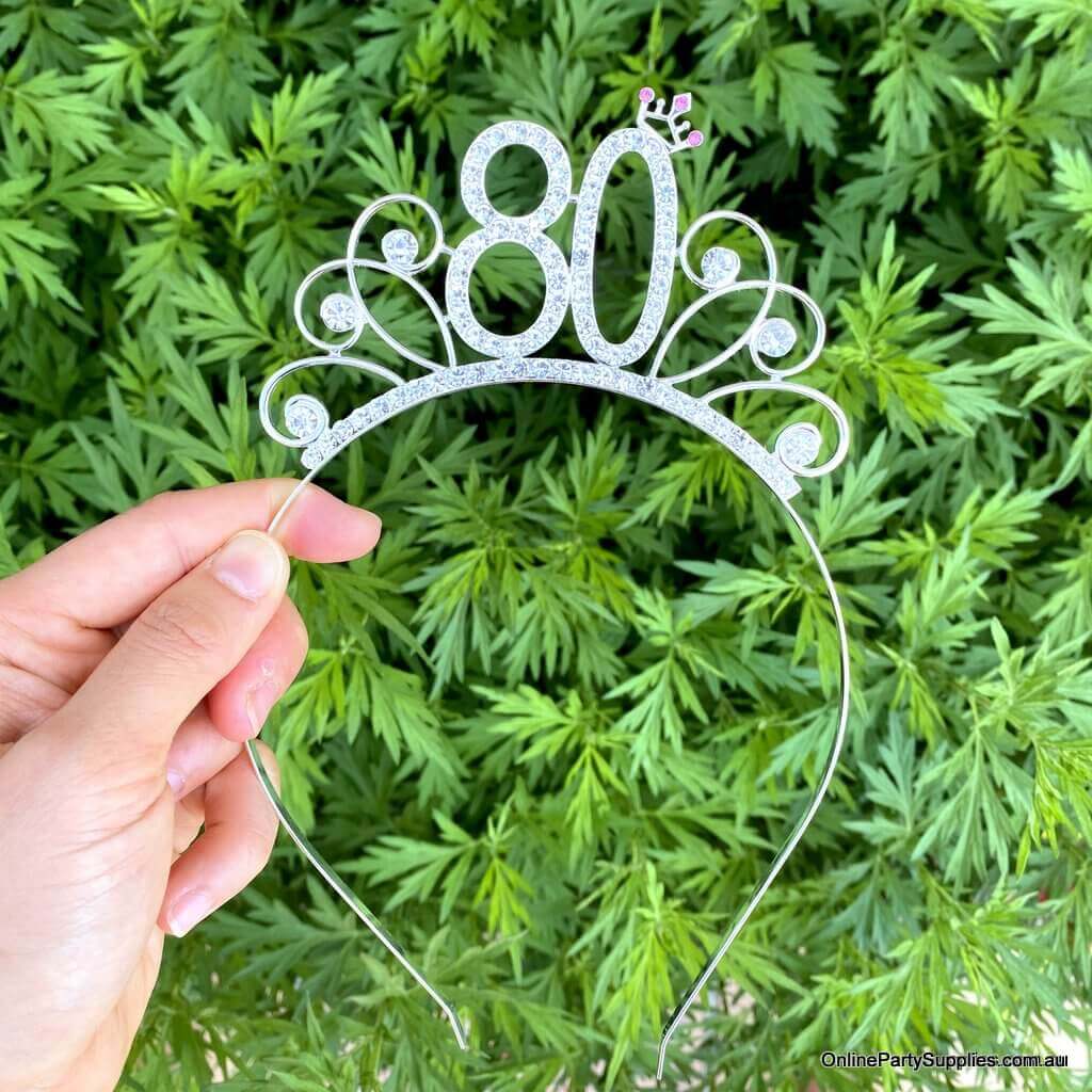 Online Party Supplies Australia Premium Quality Metal Rhinestone 80th Birthday Tiara