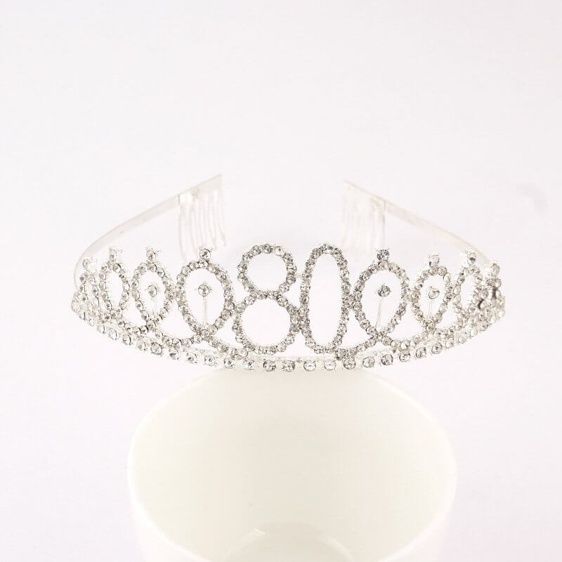 Metal Silver Rhinestone Happy 80th Birthday Tiara - Style 10