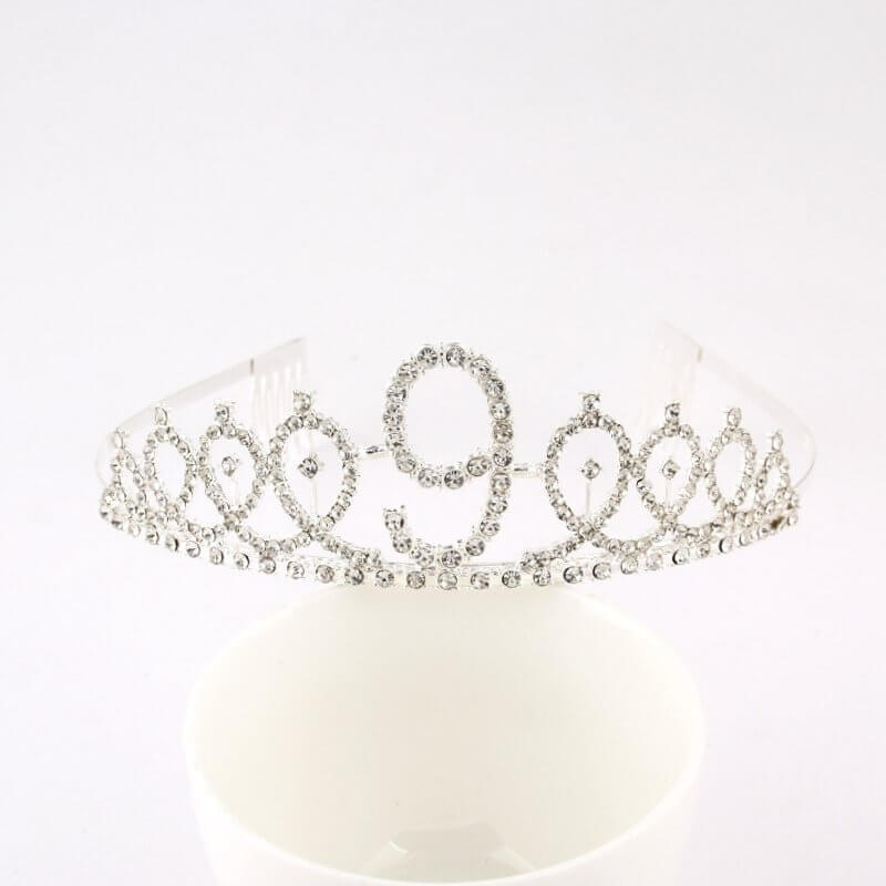 Silver Metal Rhinestone Happy 9th Birthday Tiara - Style 10