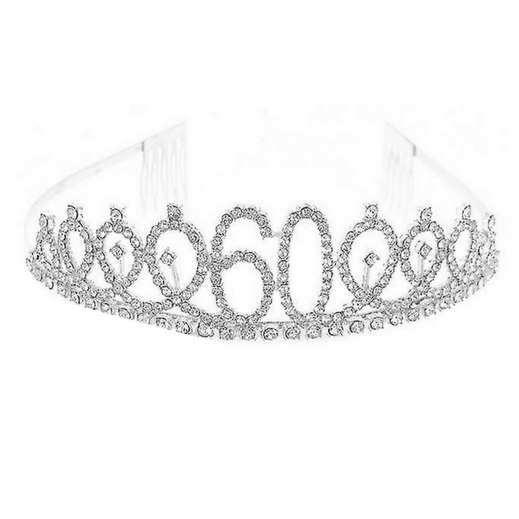 Silver Metal Rhinestone Happy 60th Birthday Tiara - Style 4
