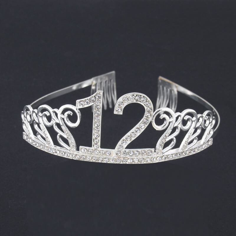 Premium Quality Metal Silver Rhinestone 12th Birthday Tiara - 12th Birthday Party Decorations