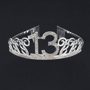 Premium Quality Metal Silver Rhinestone 13th Birthday Tiara - 13th Birthday Party Decorations