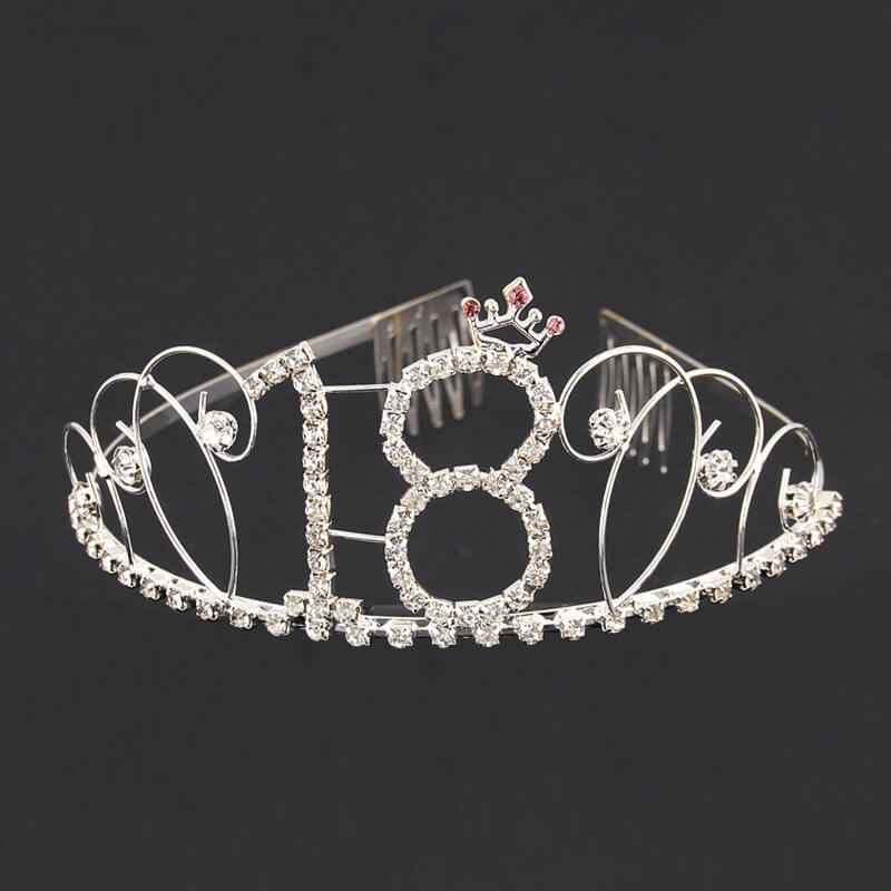 Premium Quality Silver Metal Rhinestone 18th Birthday Princess Crown Tiara