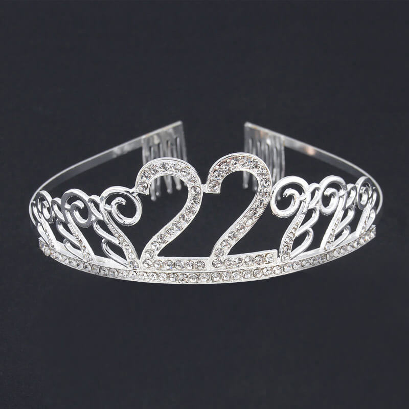 Premium Quality Silver Metal Rhinestone 22nd Birthday Tiara - Twenty-Second Birthday Party Decorations