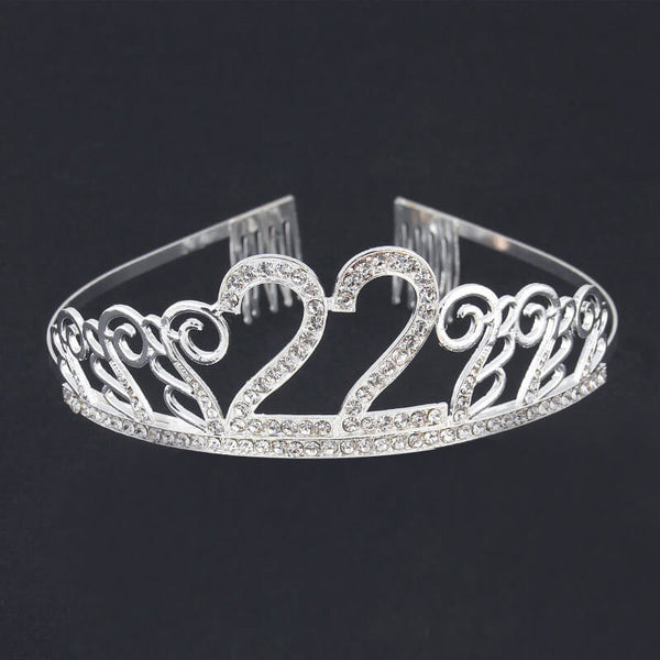 Silver Sparkling Rhinestone Happy 22 Birthday Tiara