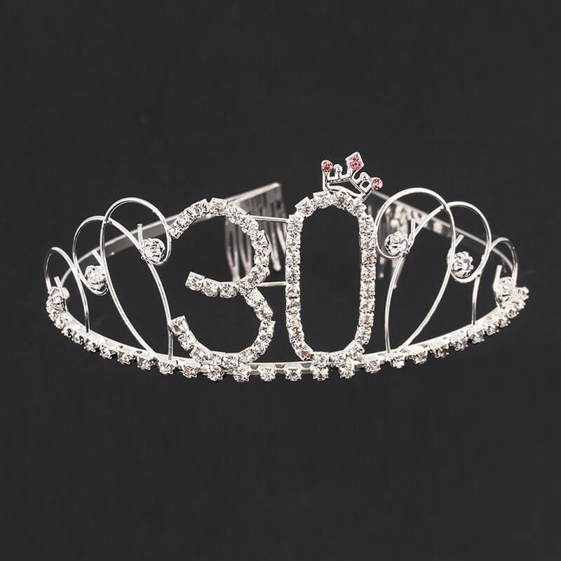 Metal Silver Rhinestone 30th Birthday Princess Crown Tiara