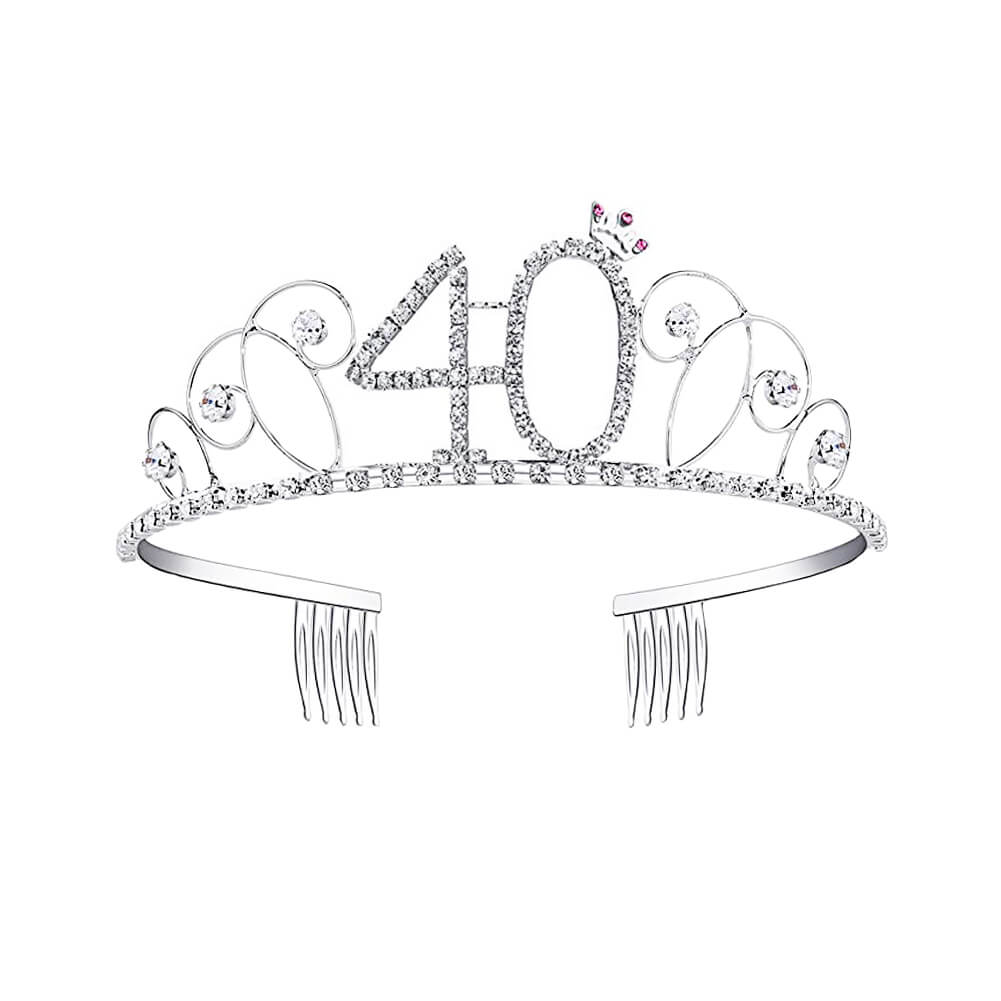 Silver Metal Rhinestone 40th Birthday Princess Crown Tiara
