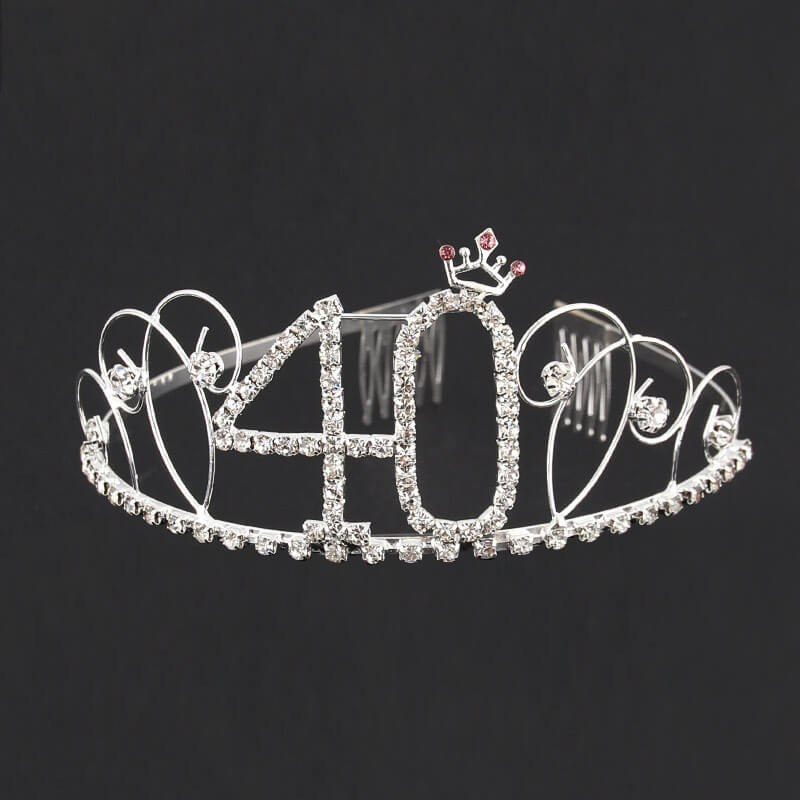 Silver Metal Rhinestone 40th Birthday Princess Crown Tiara