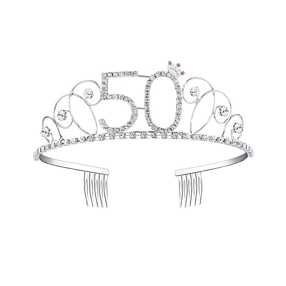 Silver Metal Rhinestone 50th Birthday Princess Crown Tiara