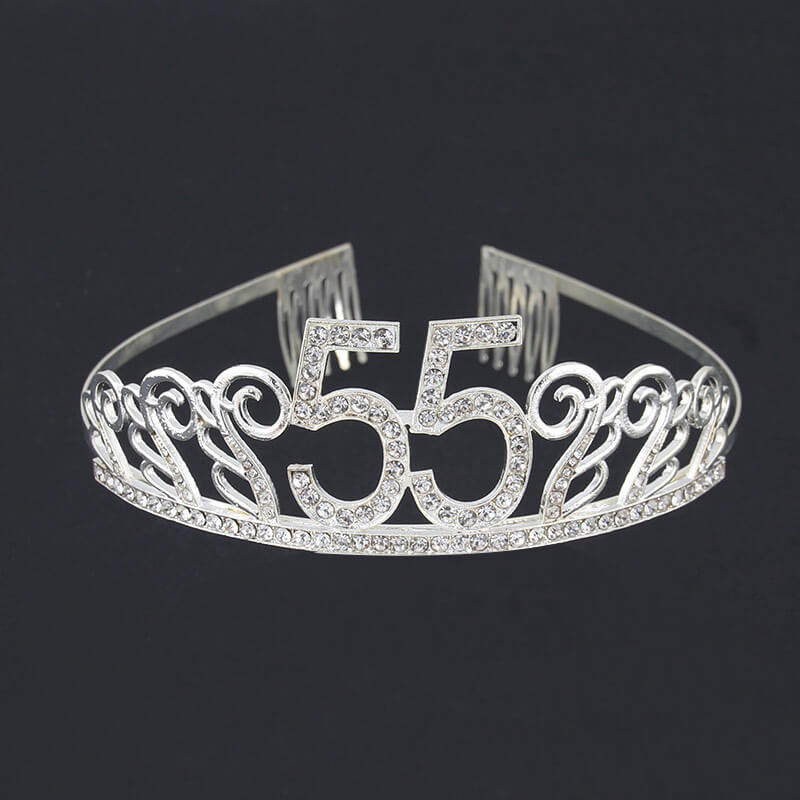 Premium Quality Silver Metal Rhinestone 55th Birthday Tiara - 55th Birthday Party Decorations