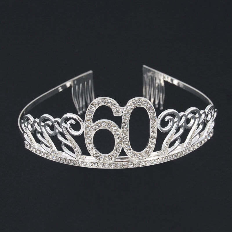 Premium Quality Silver Metal Rhinestone 60th Birthday Tiara - 60th Birthday Party Decorations