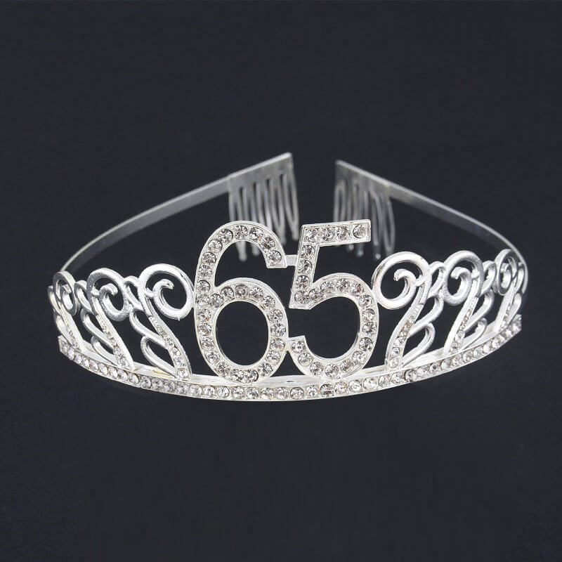 Premium Quality Silver Metal Rhinestone 65th Birthday Tiara - 65th Birthday Party Decorations