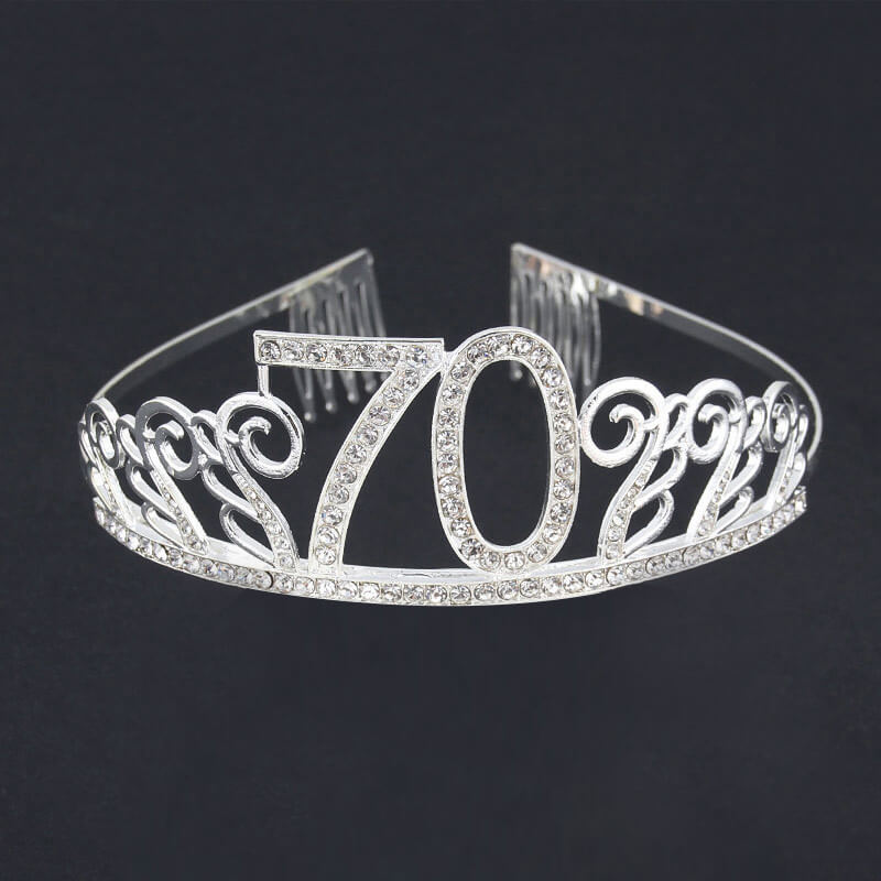 Premium Quality Silver Metal Rhinestone 70th Birthday Tiara - 70th Birthday Party Decorations