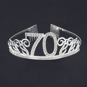 Premium Quality Silver Metal Rhinestone 70th Birthday Tiara - 70th Birthday Party Decorations