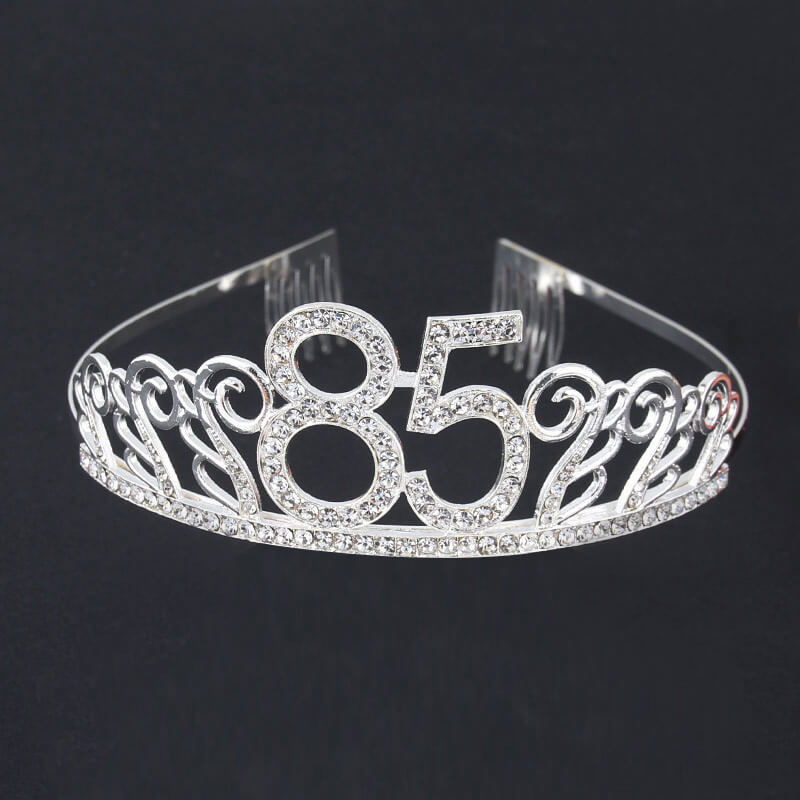 Premium Quality Silver Metal Rhinestone 85th Birthday Tiara - 85th Birthday Party Decorations