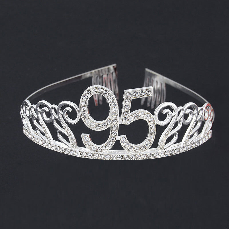 Premium Quality Silver Metal Rhinestone 95th Birthday Tiara - 95th Birthday Party Decorations