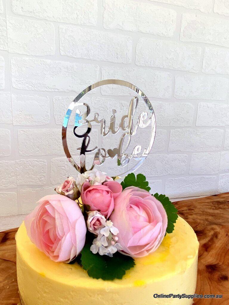 Online Party Supplies Australia Silver Mirror Acrylic 'Bride To Be' Loop Wedding Cake Topper