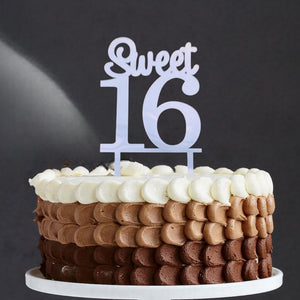 Acrylic Silver Mirror Sweet 16 sixteenth birthday Cake Topper