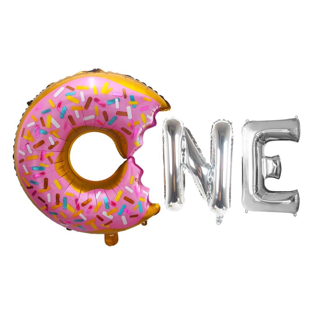 Silver ONE Donut Foil Balloon Banner