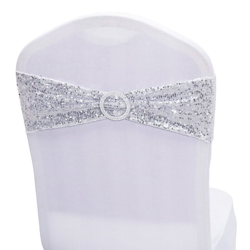 Sparkly Sequin Lycra Chair Sash - Silver