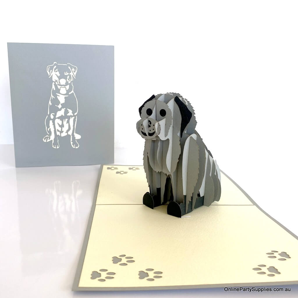 Handmade Cute Sitting Grey Puppy Dog 3D Pop Up Card - 3D Animal Cards