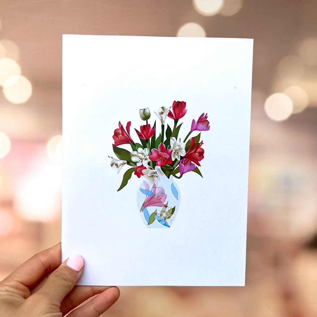 Colourful Daffodil Bouquet in Vase 3D Pop Up Greeting Card