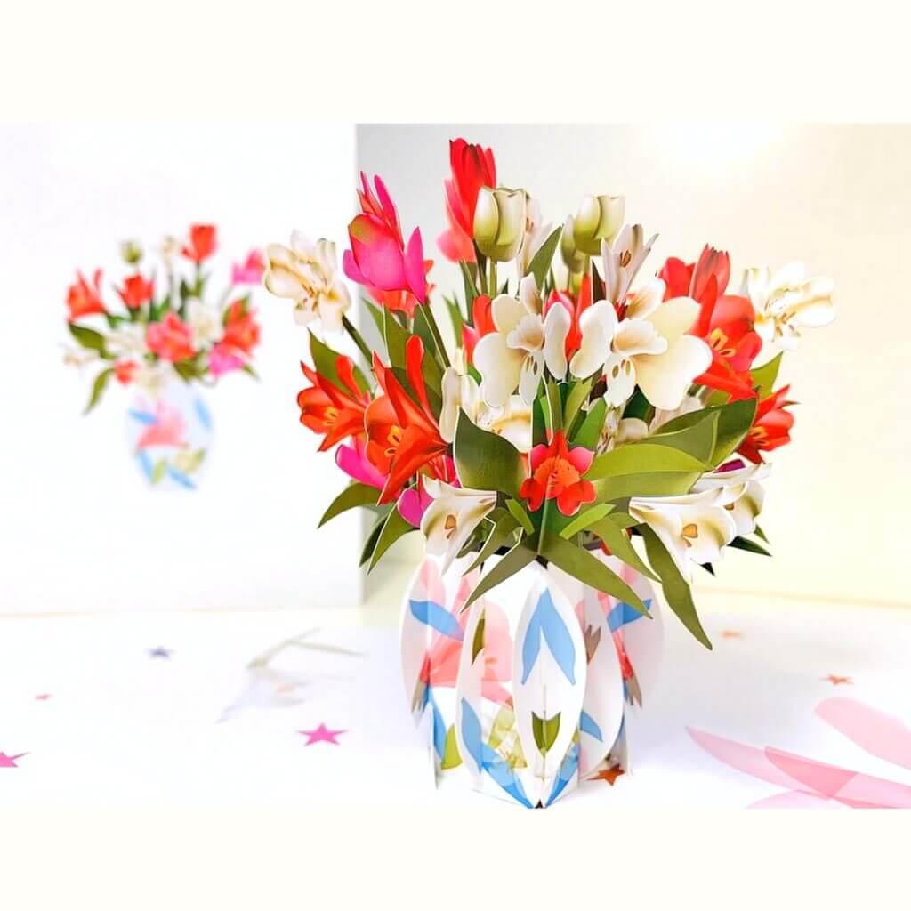 Colourful Daffodil Bouquet in Vase 3D Pop Up Greeting Card
