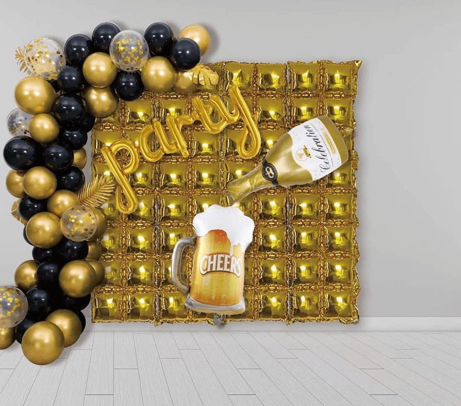 Double Row Square Foil Rain Curtain Balloon - Gold