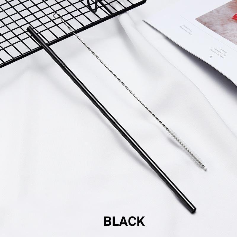 Straight Black Stainless Steel Drinking Straw 210mm x 6mm - Online Party Supplies