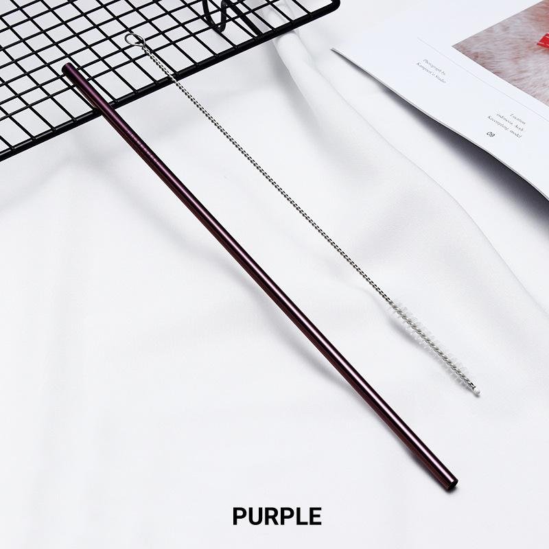 Straight Purple Stainless Steel Drinking Straw 210mm x 6mm - Online Party Supplies