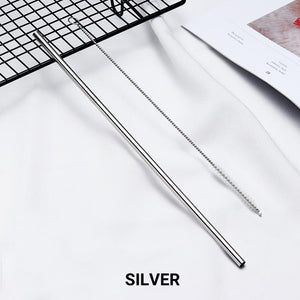 Straight Silver Stainless Steel Drinking Straw 210mm x 6mm - Online Party Supplies