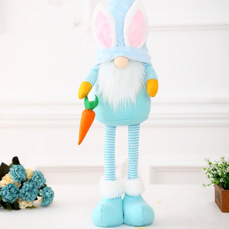 Plush Easter Bunny Gnome Holding Easter Carrot with Extendable Legs - L