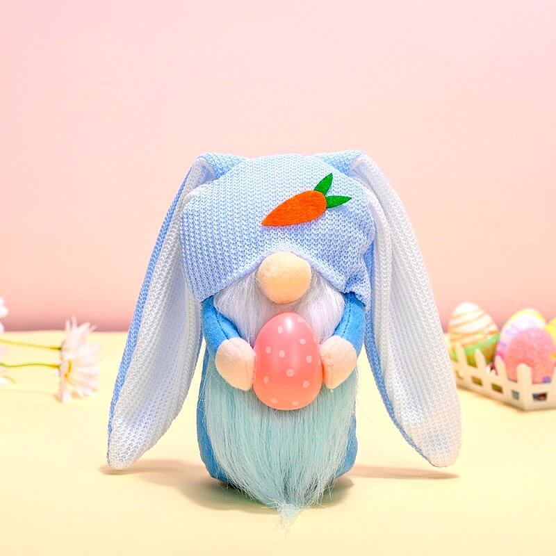 Stuffed Long Ear Easter Gnome Holding Easter Egg Shelf Sitter - blue gnome